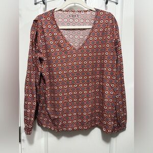 LOFT Ann Taylor Women's‎ SZ XL medallion Long puff Sleeve Blouse orange blue NWT
